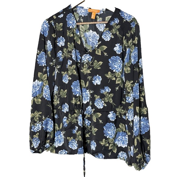 Plus GIGI PARKER Black & Blue Blouse 2X Dark Floral Fairy Grunge Whimsigoth - Picture 1 of 7